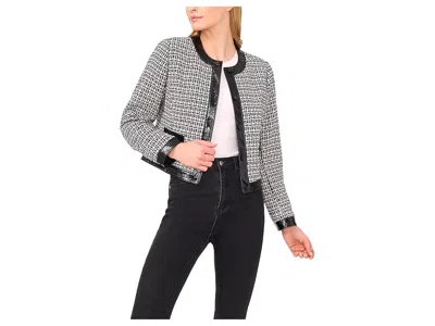 Cece Long Sleeve Tweed Front Pocket Jacket In Black