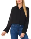 Cece Open Collar Long Sleeve Georgette Button-up Shirt In Rich Black