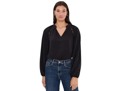 Cece Mandarin Collar Long Sleeve Raglan Sleeve Button-down Blouse Women's Clothing Rich Black: Md, Polyes In Multi