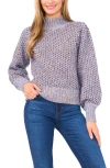 Cece Marled Blouson Sleeve Jacquard Sweater In Purple