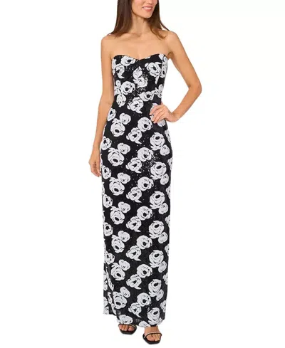 CECE MAXI DRESS WOMEN'S BLACK FLORAL STRETCH SEQUIN BACK SLIT SLEEVELESS FTS1315