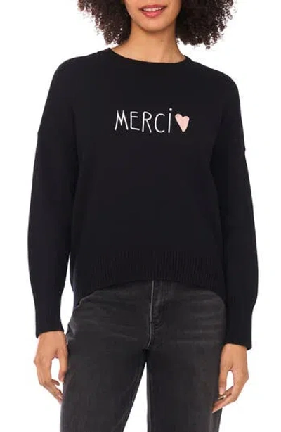 Cece Merci Heart Cotton Sweater In Black