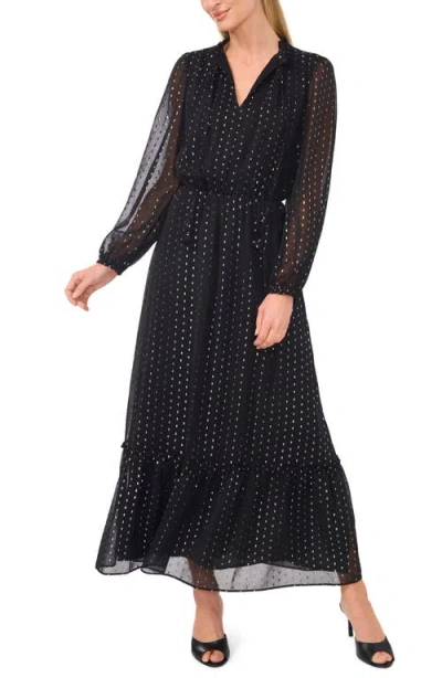 Cece Tie Neck Balloon Sleeve Maxi Dress In Rich Black