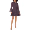 Cece Metallic Clip Dot Long Sleeve Tiered Dress In Purple
