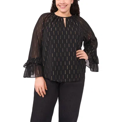 Cece Metallic Clip Dot Tiered Sleeve Top In Black