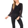 Cece Metallic Dot Detail Mixed Media Crepe Top In Black