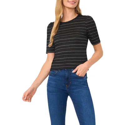 Cece Metallic Gathered Shoulder Elbow Sleeve Top In Black