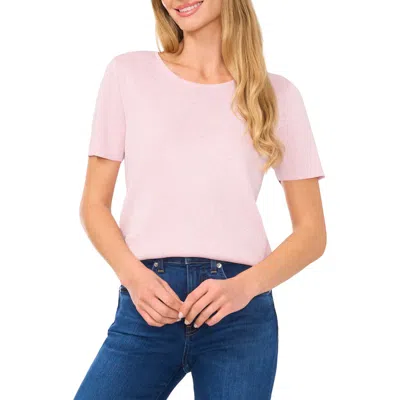 Cece Metallic Sparkle Short Sleeve Sweater In Pink Sugar