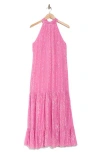 Cece Metallic Sparkle Tiered Maxi Dress In Magenta