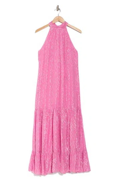 Cece Metallic Sparkle Tiered Maxi Dress In Magenta