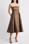Cece Metallic Strapless Midi Dress In Brown