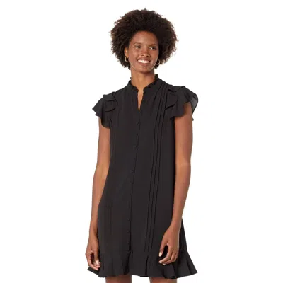 Cece Mini Dress Small Black Pintuck Button Front Flutter Sleeve Jzz475