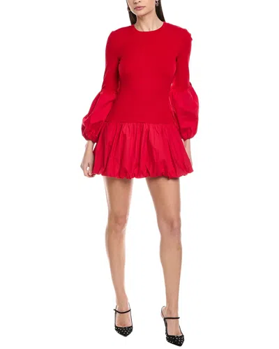 Cece Mix Media Balloon Rib Knit Dress In Red