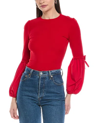 Cece Mix Media Balloon Rib Knit In Red