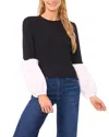 Cece Mixed Media Balloon Sleeve Sweater In Black
