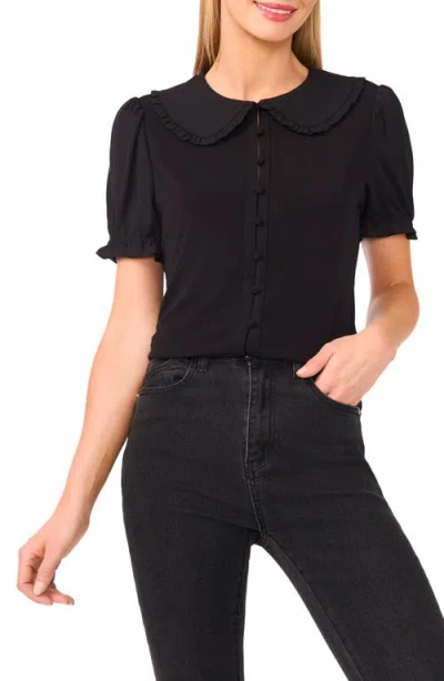 Cece Mixed Media Collar Button-up Top In White