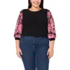 Cece Mixed Media Crepe Top In Rich Black