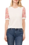 CECE MIXED MEDIA FLORAL SLEEVE TOP