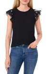 Cece Mixed Media Flutter Sleeve Knit Top In Rich Black