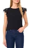 Cece Mixed Media Flutter Sleeve Knit Top In Rich Black