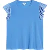 Cece Women's Mixed-media Flutter-sleeve Knit Top In Tropic Night Blue