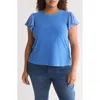 Cece Women's Mixed-media Flutter-sleeve Knit Top In Tropic Night Blue