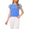 Cece Women's Mixed-media Flutter-sleeve Knit Top In Tropic Night Blue