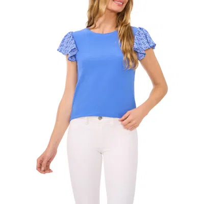 CECE CECE MIXED MEDIA FLUTTER SLEEVE KNIT TOP