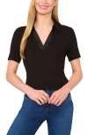 Cece Mixed Media Johnny Collar Polo In Black