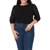 Cece Mixed Media Lace Sleeve Knit Top In Black