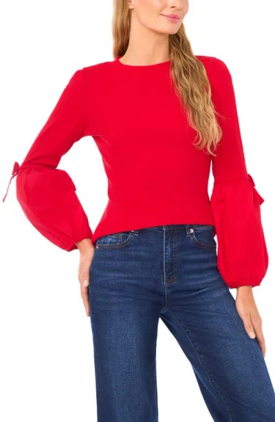 Cece Mixed Media Layered Look Sweater In Red