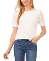 Cece Mixed Media Puff Sleeve Top In New Ivory