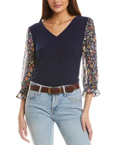 Cece Mixed Media Top In Blue