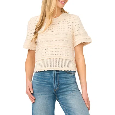 Cece Mixed Pointelle Stitch Cotton Sweater In White