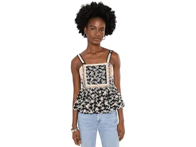 Cece Mixed Print Peplum Top Women's Clothing Rich Black: Xl