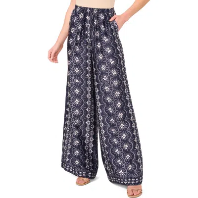 Cece Mixed Print Wide Leg Pants In Blue