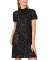 Cece Sequin Mock Neck Dress In Rich Black
