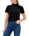 Cece Mock Neck Cutout Stretch Velvet Top In Black