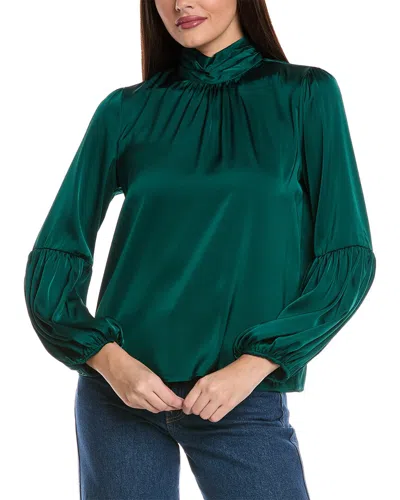 Cece Mock Neck Blouson Sleeve Blouse In Green