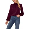 Cece Mock Neck Blouson Sleeve Satin Top