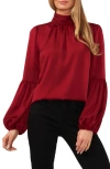 CECE MOCK NECK BLOUSON SLEEVE SATIN TOP