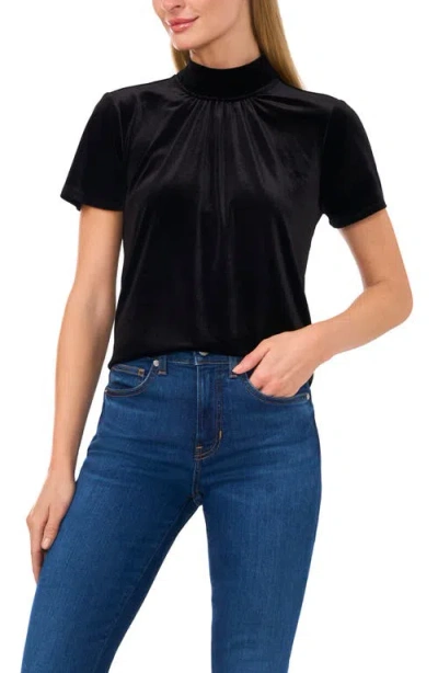 Cece Mock Neck Cutout Stretch Velvet Top In Black