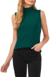 Cece Rib Mock Neck Sleeveless Top In Dark Forest Green