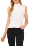 Cece Women's Sleeveless Mock Neck Wide Rib Knit Top In White