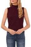 Cece Women's Sleeveless Mock Neck Wide Rib Knit Top In Spiced Wine