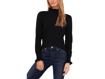 Cece Mock Neck Ruffle Cuff Sweater In Black