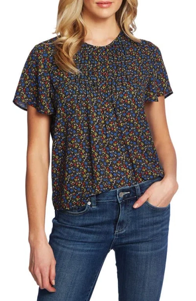 Cece Moroccan Ditsy Pintuck Blouse In Black