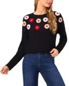 Cece Multicolor Embroidered Flower Sweater In Black