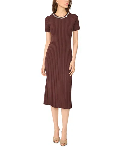 Cece Necklace Trim Knit Midi Dress In Brown