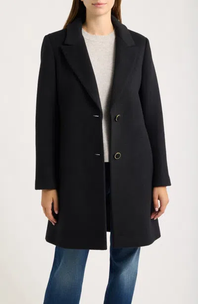 Cece Notched Lapel Reefer Coat In Black